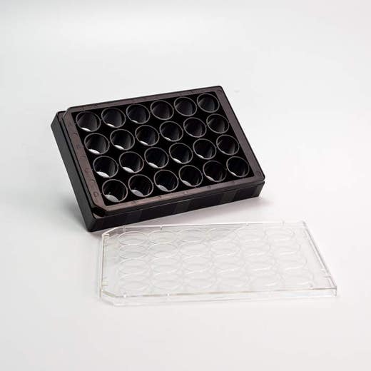 VisiPlate-24 Black, Black 24-well Microplate with Clear Bottom, Sterile and Tissue Culture Treated, 14 Plates, Lid Included