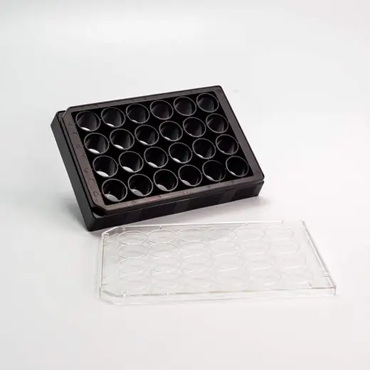 VisiPlate-24 Black, Black 24-well Microplate with Clear Bottom, Sterile and Tissue Culture Treated, 14 Plates, Lid Included