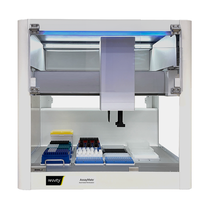Revvity AssayMate liquid handler, air displacement 8-channel pipetting and gripper