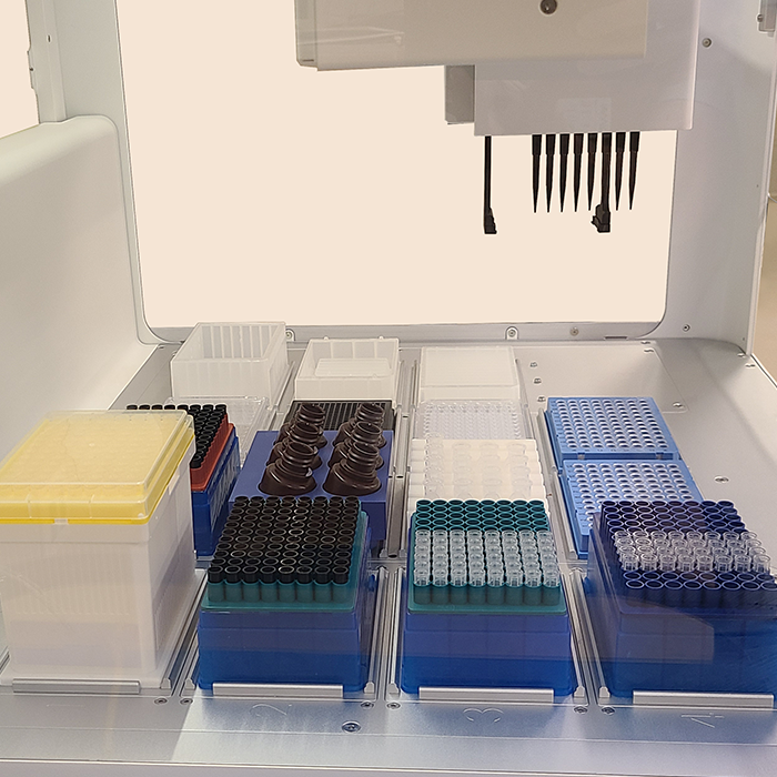 Revvity AssayMate liquid handler 12 SBS location and 4 staging - deck closeup