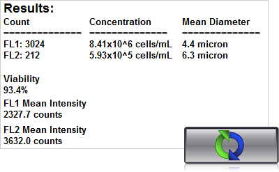 Click count, acquire image and view cell count, concentration, diameter